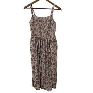 Old Navy Smocked Floral Midi Dress Womens S Pink Gray Adjustable Straps